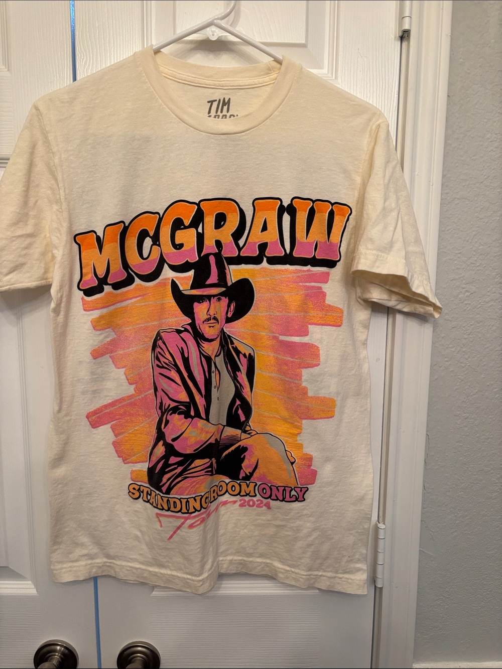 Tim McGraw Graphic Tee - Cream with Orange & Pink Print